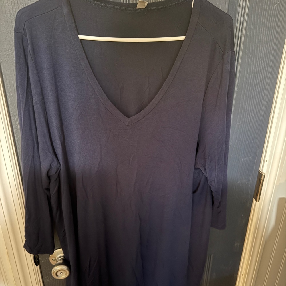 Honeyme Deep Blue V-Neck Long Sleeve Top